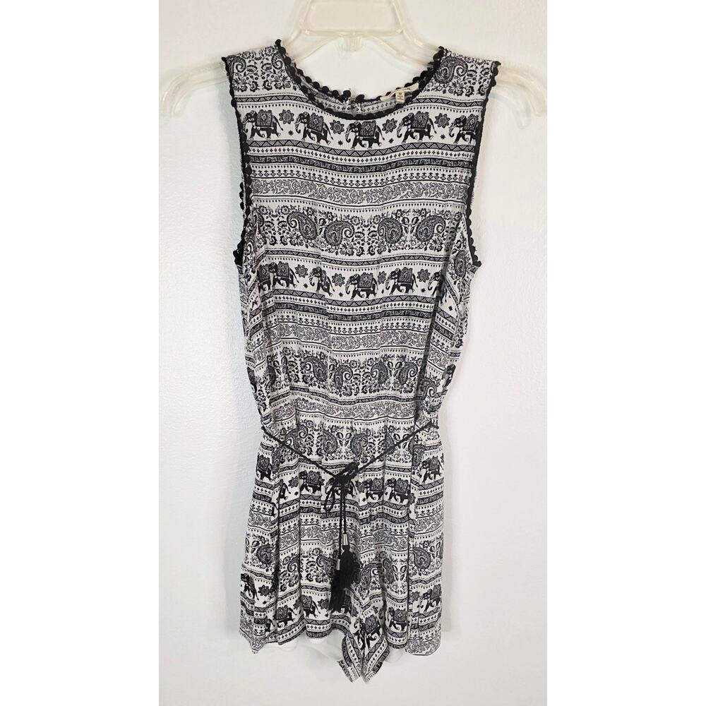 bleuh ciel Romper Women Size M Black White Jungle Print Black White Lined Bottom